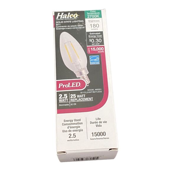 10 Halco 85051 ProLED Light Bulbs B11/CL2/ANT/827/LED2 2.5W 120V E12 Base 2700K - Picture 1 of 8